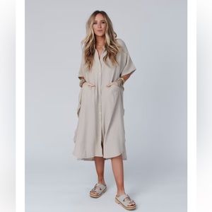 All My Days Button Down Midi Dress - Taupe